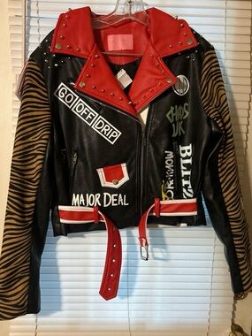 Azalea Wang Graphic Faux Leather Biker Jacket  the Zeppelin